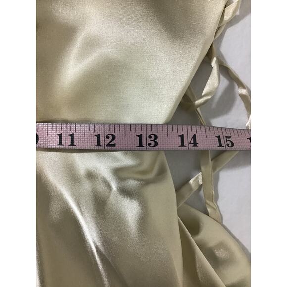FORMAL SZ 4 S Champagne Satin Lace up Backless Party Maxi Dress NEW B148 - Picture 5 of 7